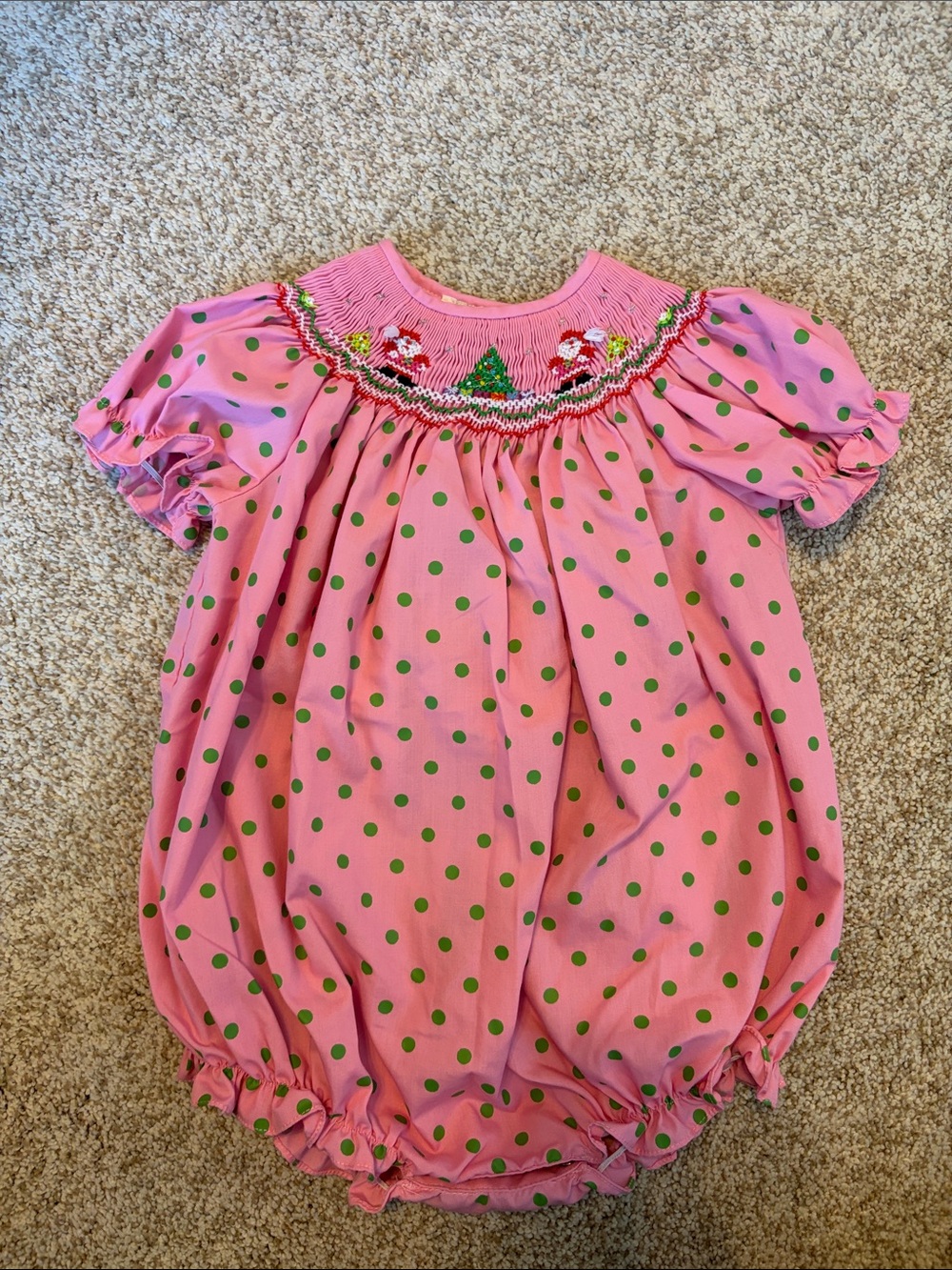 Rosalina 9 months Pink bubble smocked Christmas romper